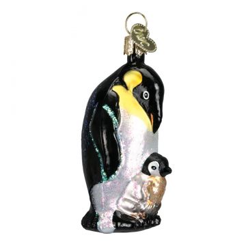 Old World Christmas Emperor Penguin with Chick Glass Ornament