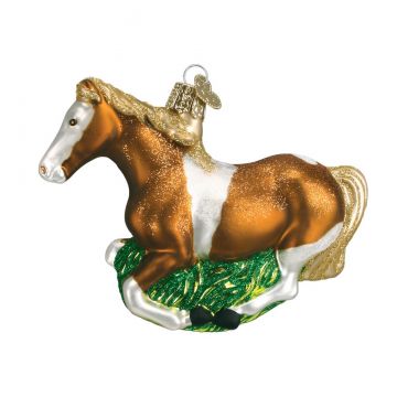Old World Christmas Brown & White Mustang with Golden Mane Ornament
