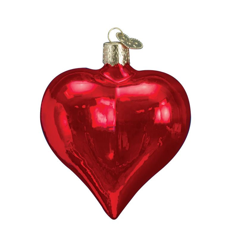 Old World Christmas Large Red Shiny Heart Glass Ornaments