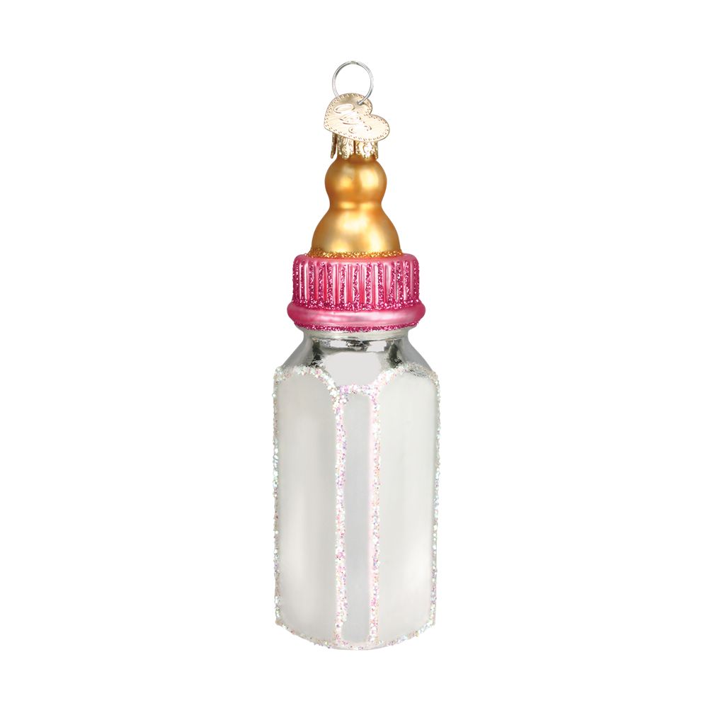 Old World Christmas Pink Baby Bottle Glass Ornament