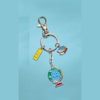 Russ Berrie Keychain with Globe, Ruler, and Books