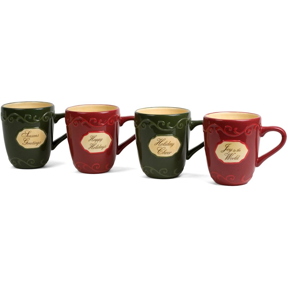 Pavilion Gift Crimson Manor Set of 4 Holiday Spirit Mugs