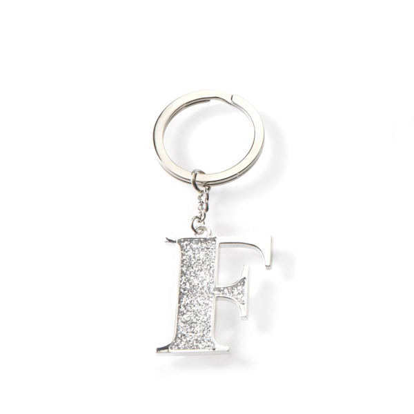 Silver Options Glitter Letter F Key Ring