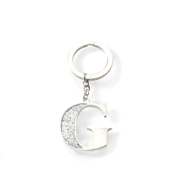 Silver Options Glitter Letter G Key Ring