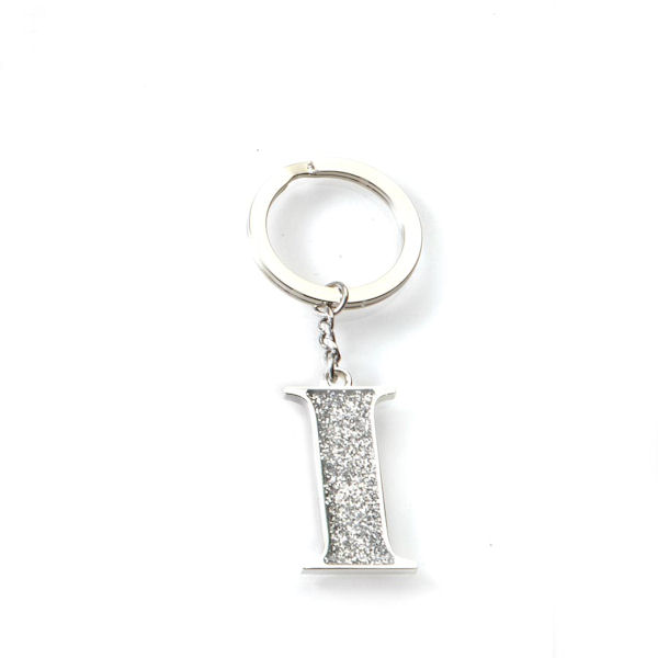 Silver Options Glitter Letter I Key Ring