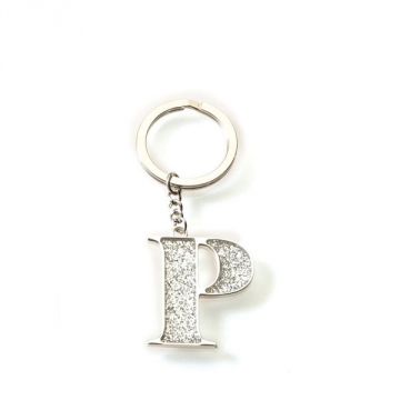 Silver Options Glitter Letter P Key Ring