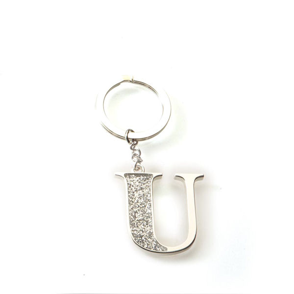 Silver Options Glitter Letter U Key Ring