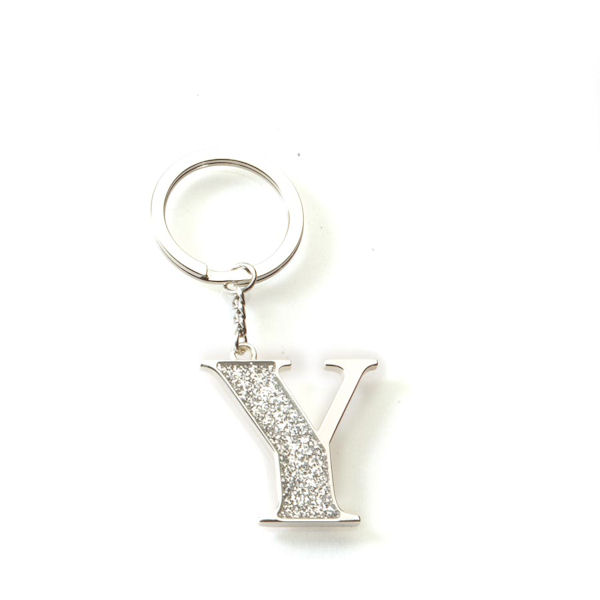Silver Options Glitter Letter Y Key Ring
