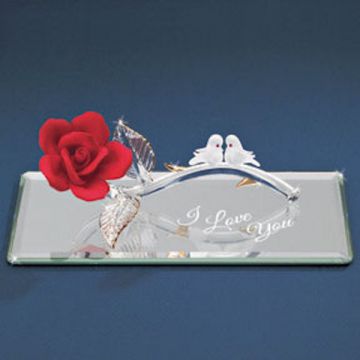 Glass Baron Red Rose with Love Birds "I Love You" Figurine