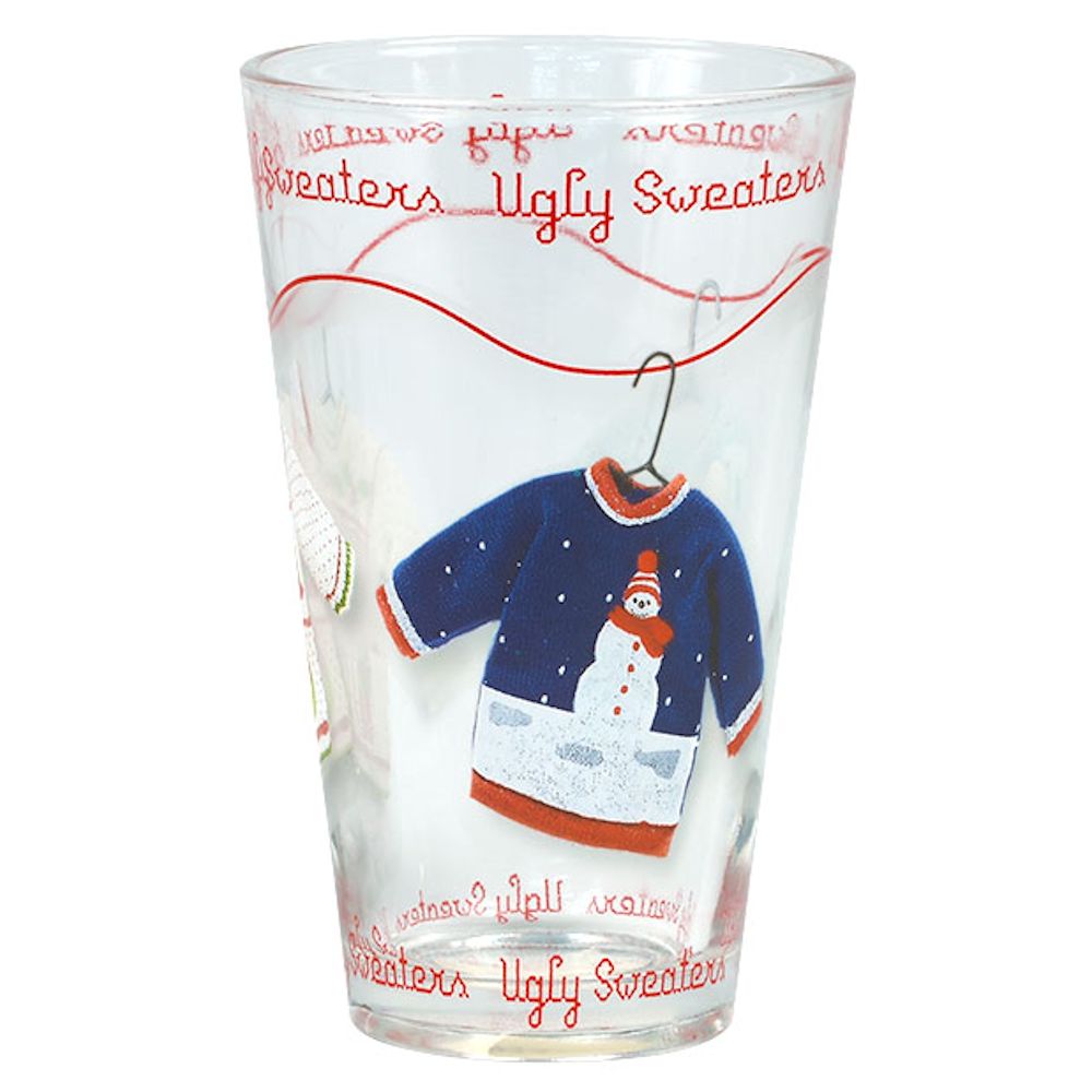 Department 56 Snowman Blue Ugly Sweater Drinking Glass