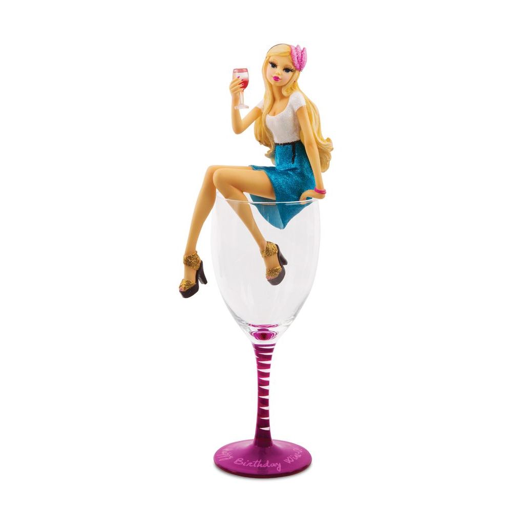 Hiccup by H2Z Happy Birthday Wine-O! Girl Figurine in Red Wine Glass