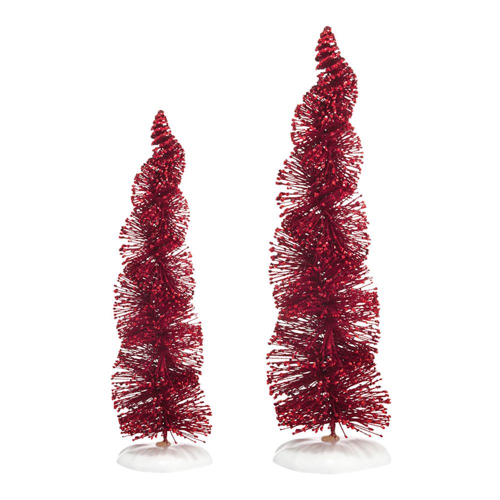 Department 56 Village Accessories Spiral Ruby Trees, Set of 2