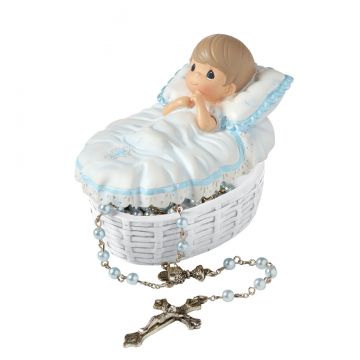 Precious Moments Baptized In His Name - Baby Boy Box with Blue Rosary