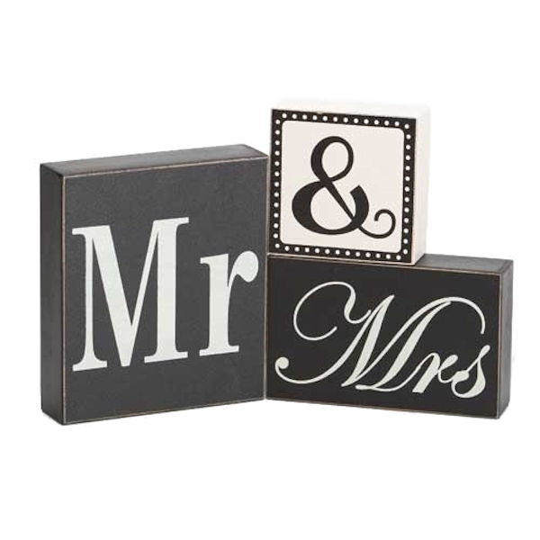 Roman Mr & Mrs Newlywed Anniversary Black and White Block 3-Piece Set