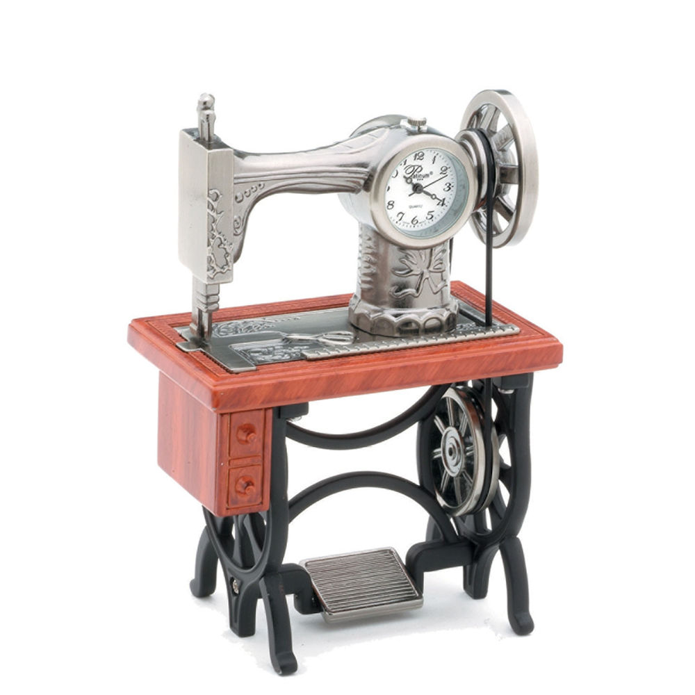 Old Fashioned Sewing Machine Clock with Wood Look Table