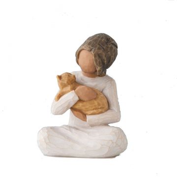 Willow Tree Kindness Girl with Cat Figurine - Darker Skin Tone & Hair
