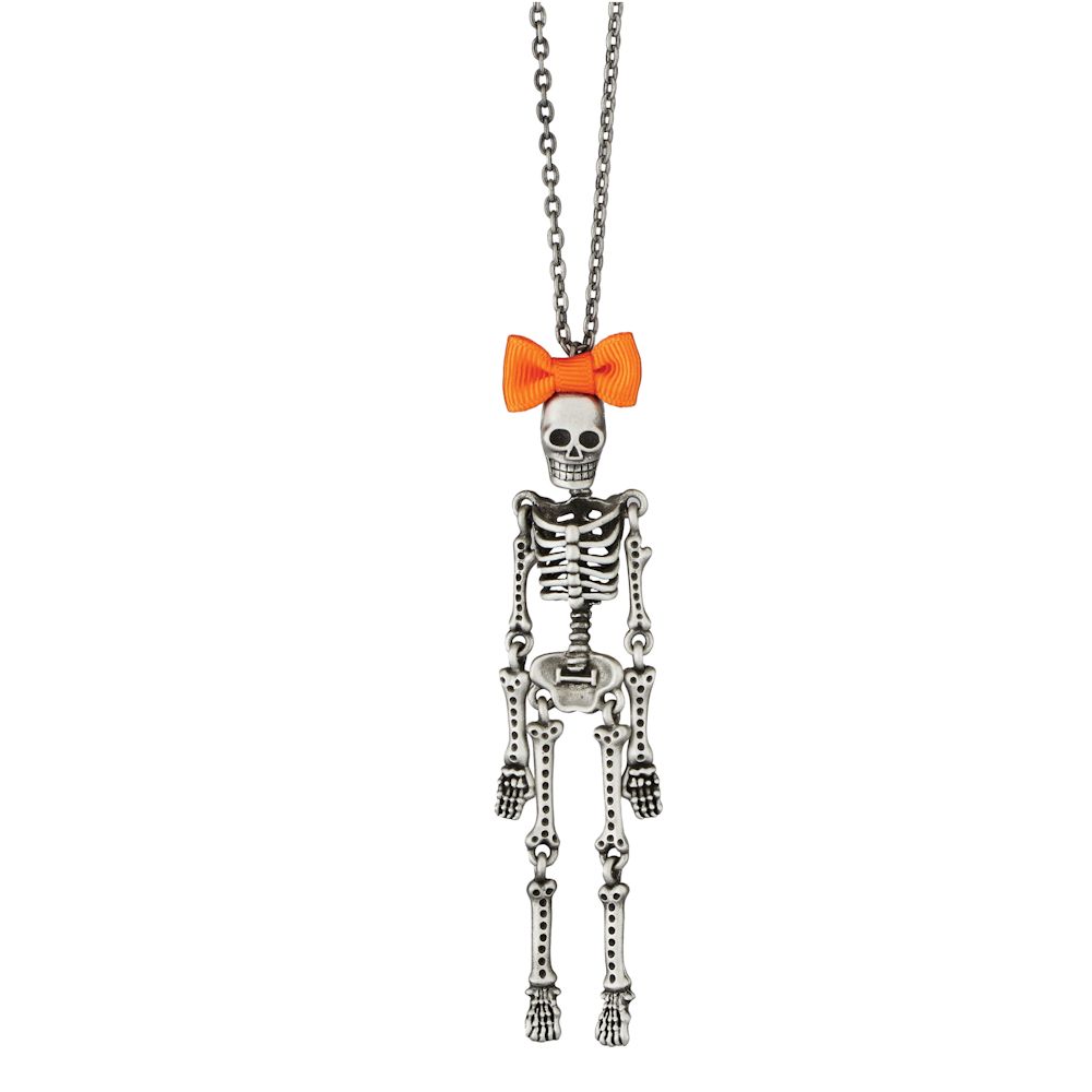 Department 56 Halloween Skeleton Necklace with Oranage Bow