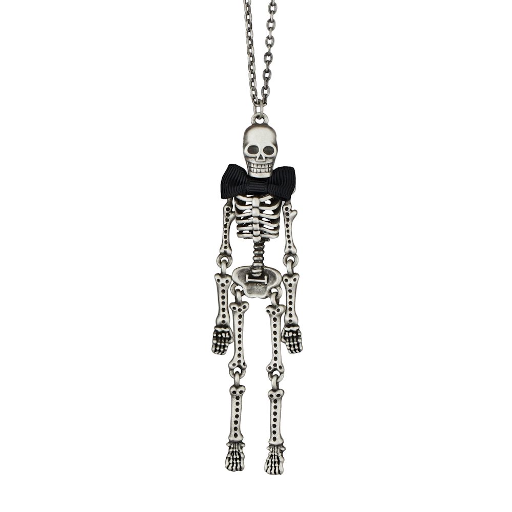 Department 56 Halloween Skeleton Necklace with Black Bow