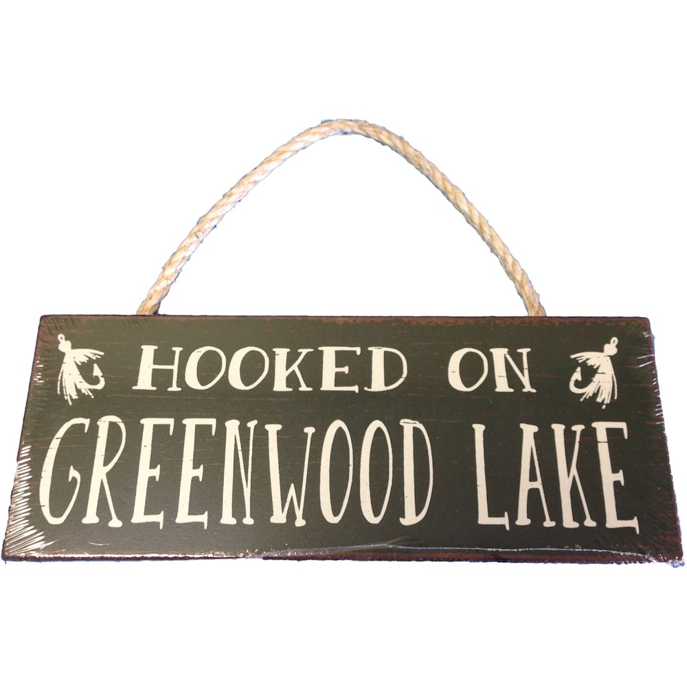 Fitzulas Hooked on Greendwood Lake 4x10 Rope Hanging Moss Sign