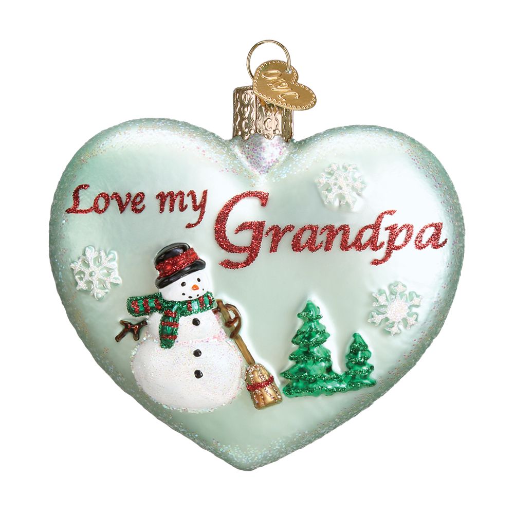 Old World Christmas Love My Grandpa Heart Glass Ornament