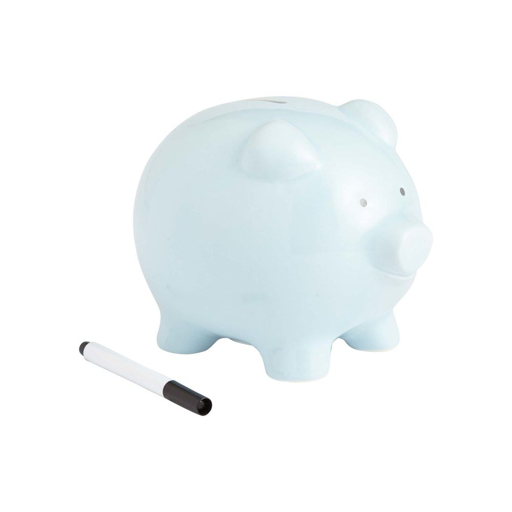 Enesco Beginnings Medium Blue Piggy Bank with Marker