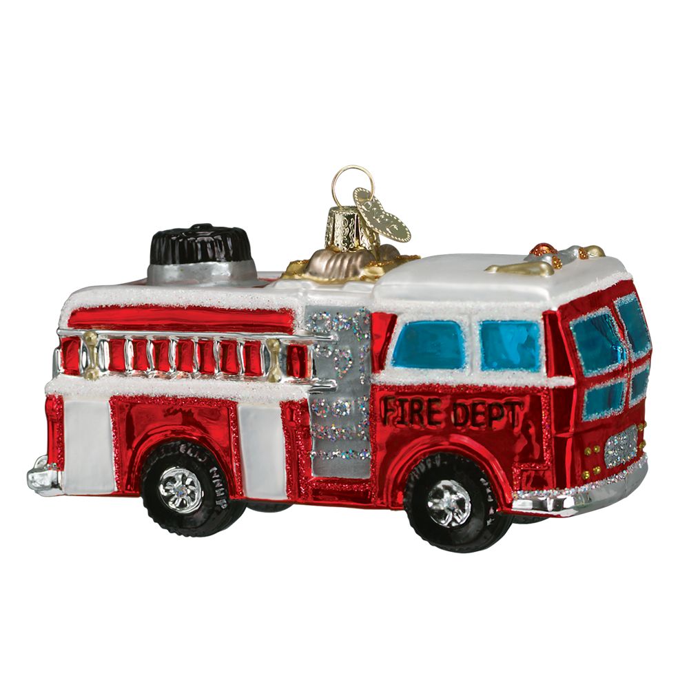 Old World Christmas Fire Truck Glass Ornament