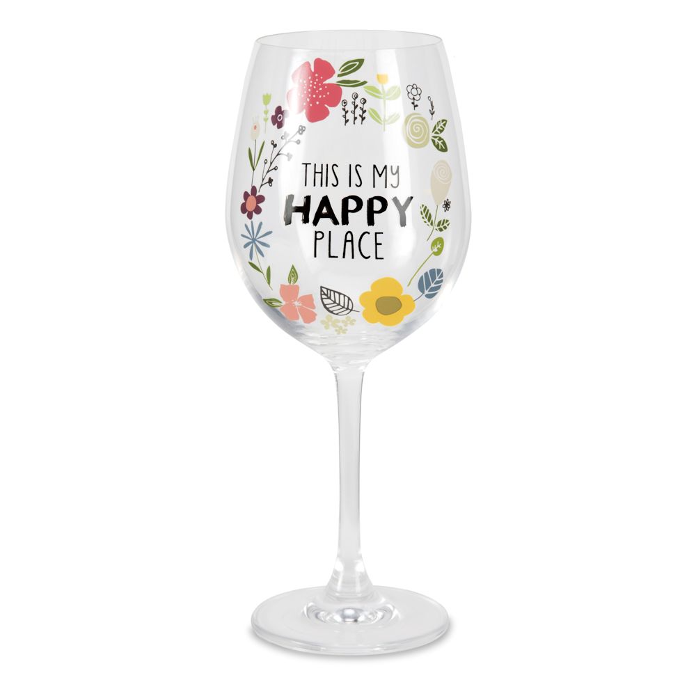 Pavilion Gift Love You More Happy Place 12 oz Crystal Wine Glass
