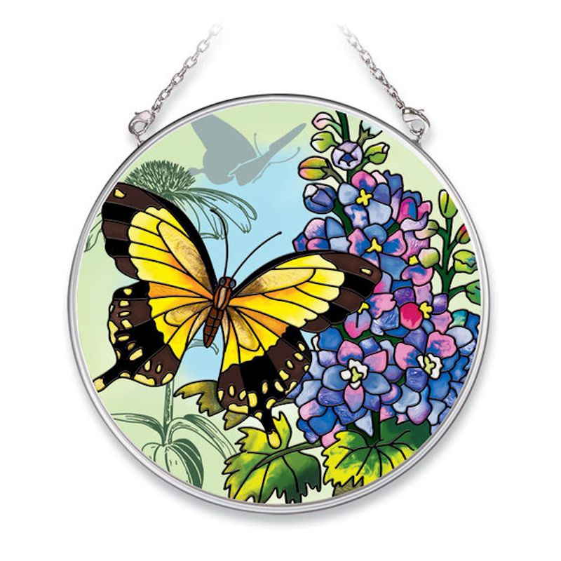 Amia Butterfly Garden in Bloom Swallowtail Medium Round Suncatcher