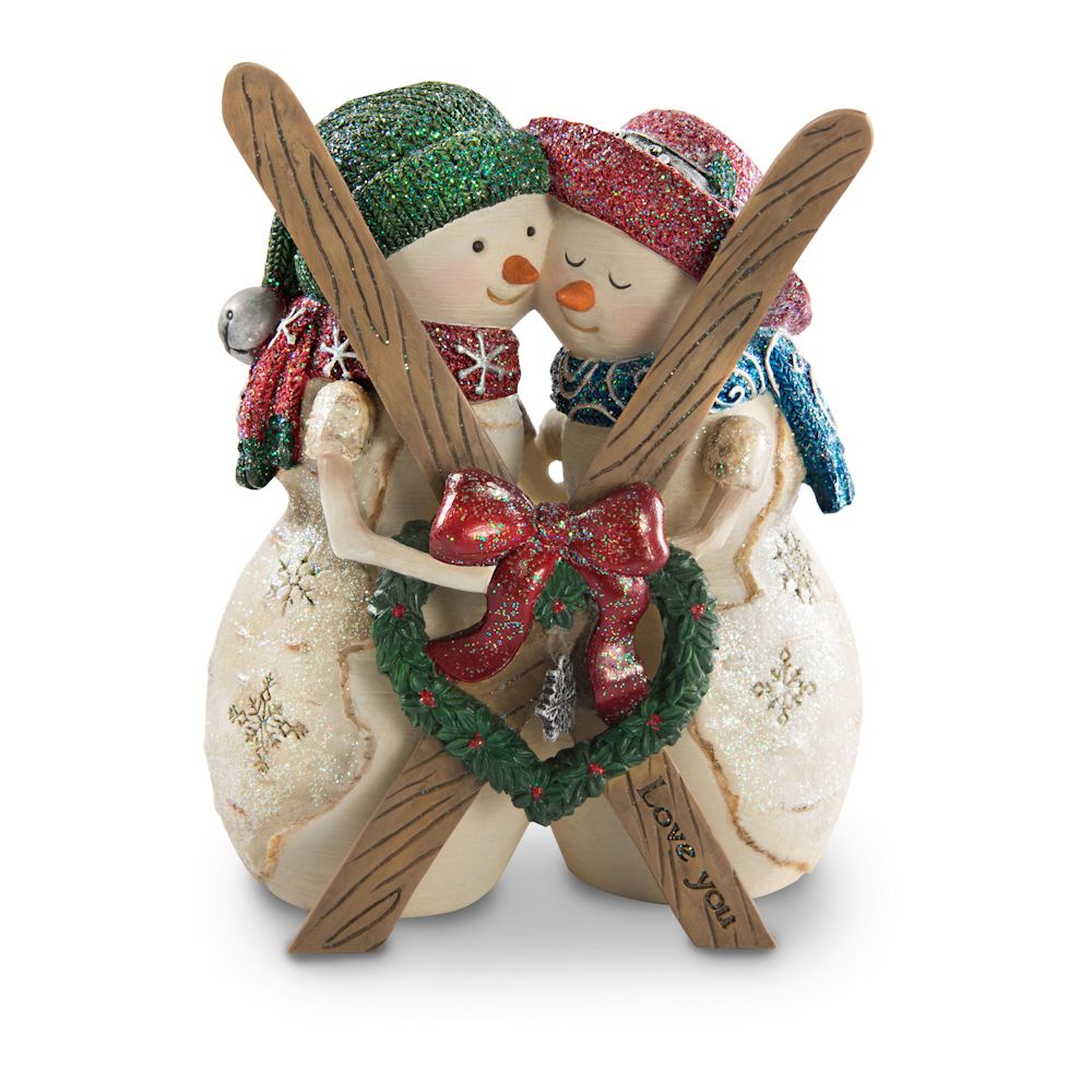 Pavilion Gift The Birchhearts Love - Snowmen Couple with Skis Figurine