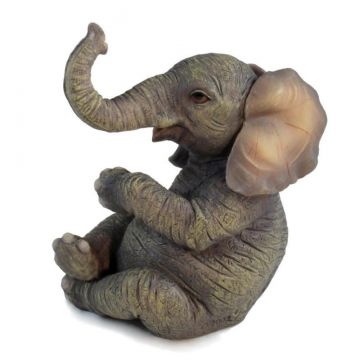 Veronese Design Baby Elephant Sitting Crossing Two Legs Sculpture