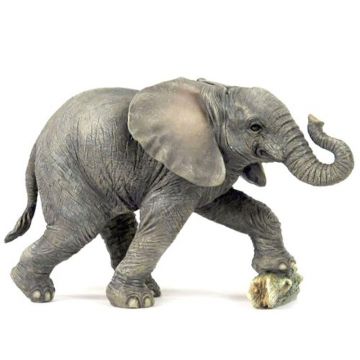 Veronese Design Baby Elephant Kicking Rock Sculpture
