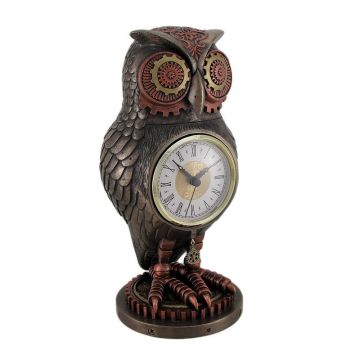 Veronese Design Bronze/Copper Finish Steampunk Owl Mantel Clock