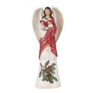Transpac Poinsettia Angel with Book Figurine