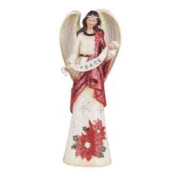 Transpac Poinsettia Angel with Banner Figurine