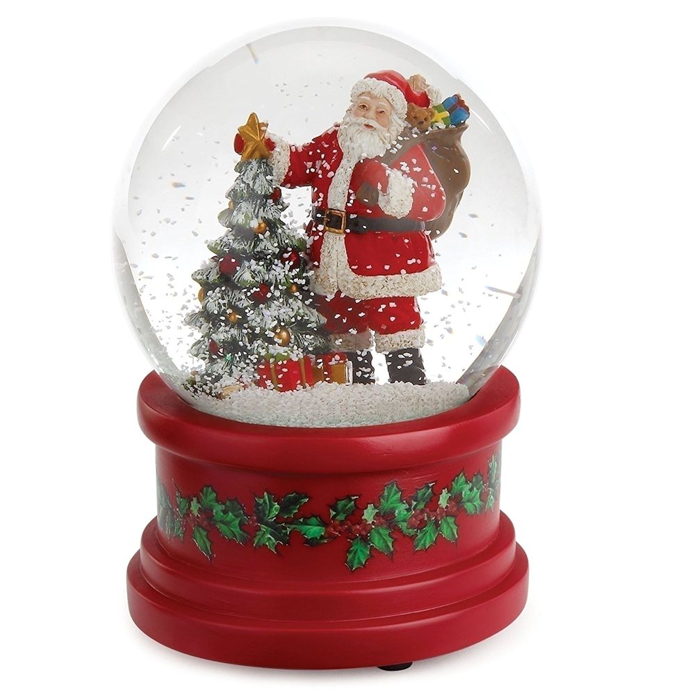 Roman Santa with Christmas Tree Musical Snow Globe with Red Base