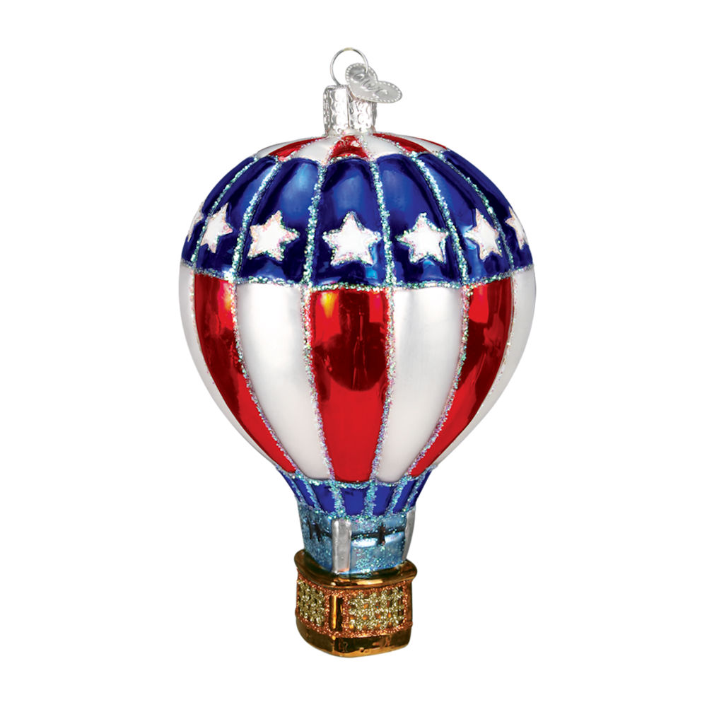 Old World Christmas Hot Air Balloon Glass Ornament Red, White and Blue
