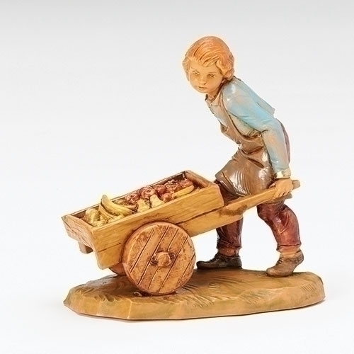 Fontanini Hugo Boy Pushing Cart Figurine