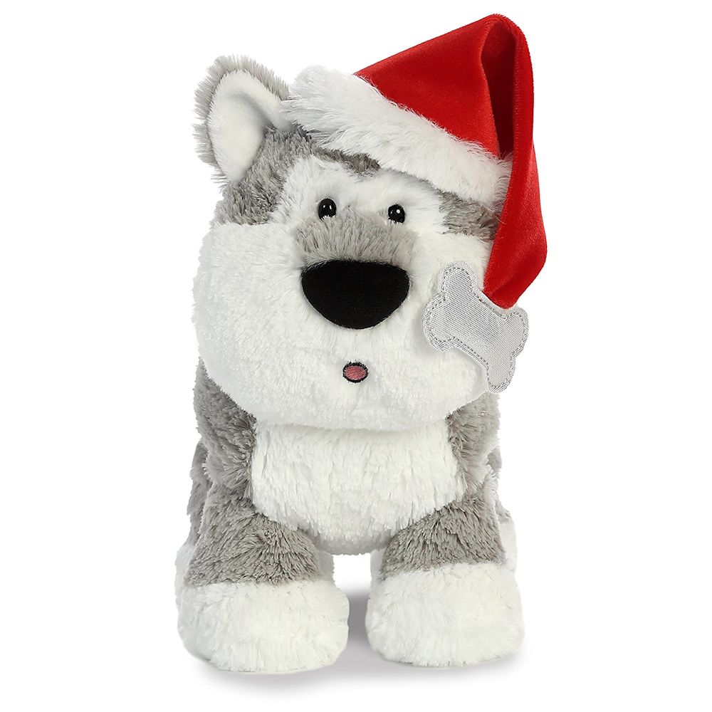 Aurora Husky with Sound 12 inch Plush Dog with Santa Hat