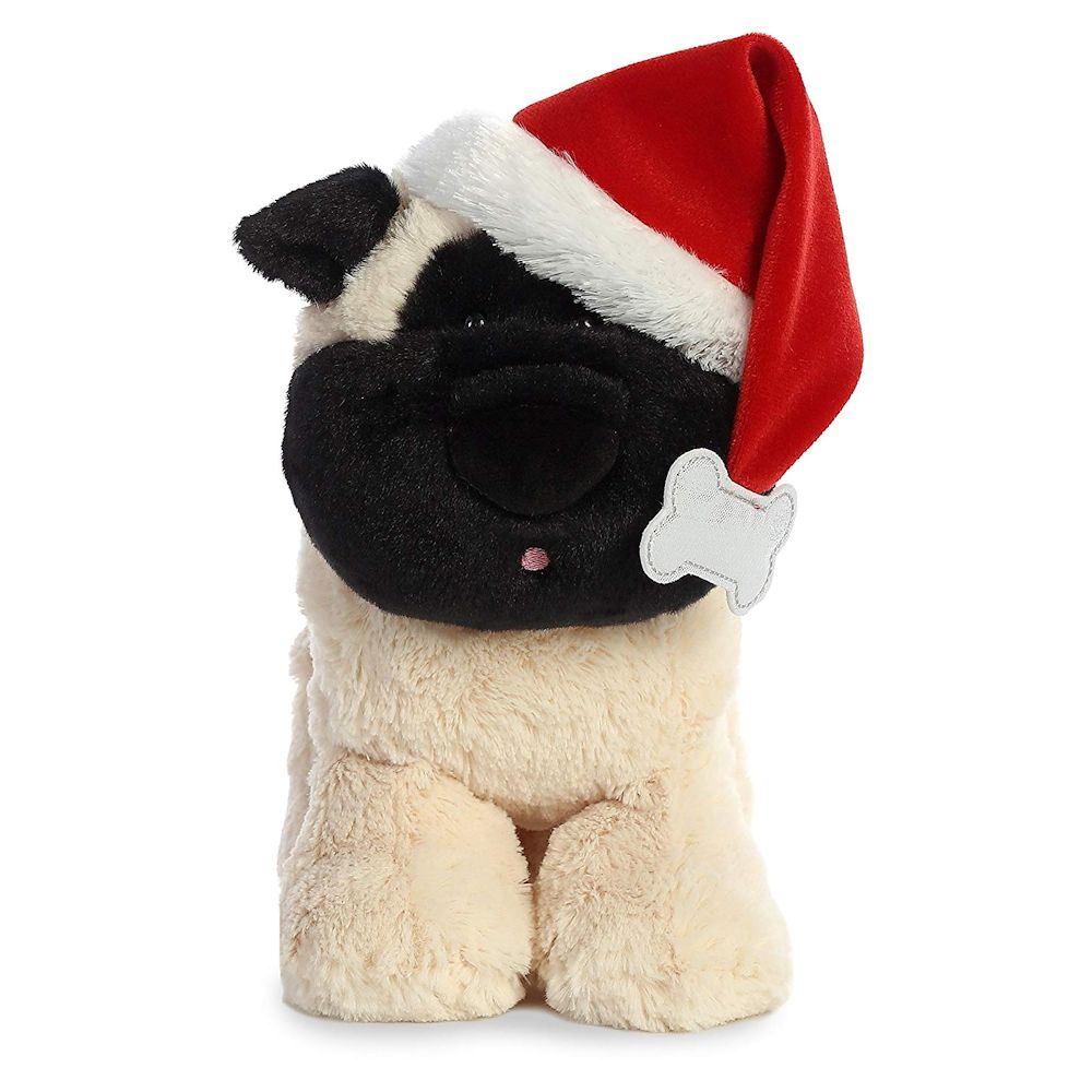 Aurora Pug with Sound 12 inch Plush Dog with Santa Hat