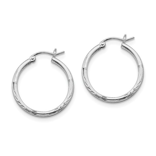 Sterling Silver 3.00mm Satin Diamond-Cut Hoop Earrings 