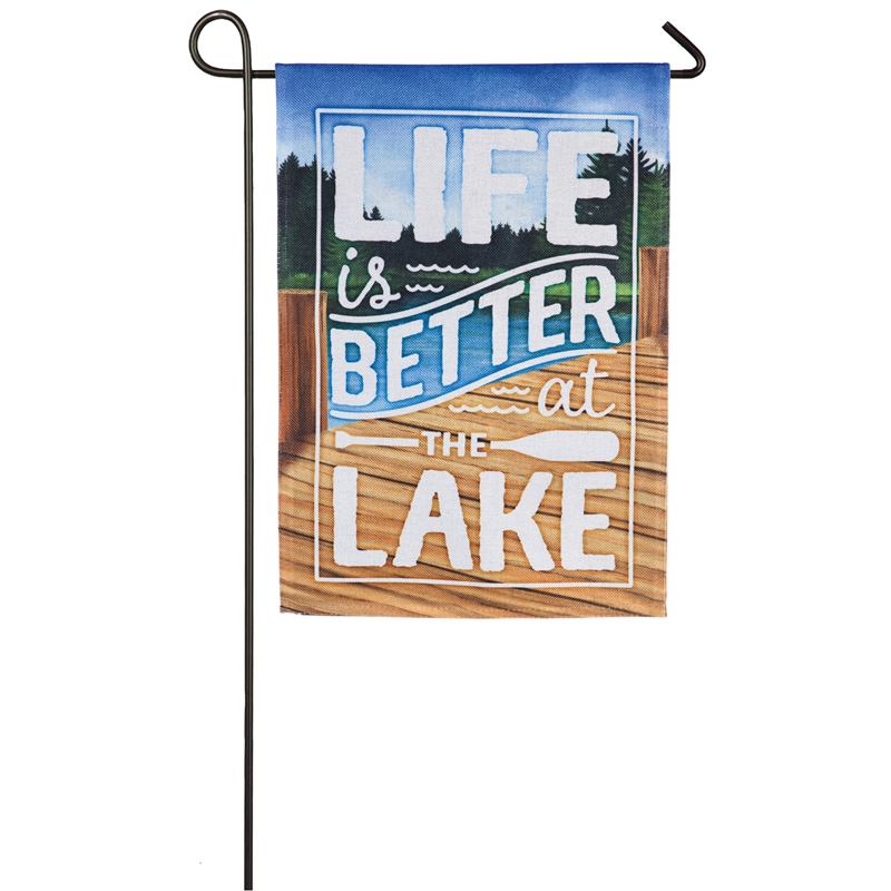 Evergreen Life is Better at the Lake Burlap Garden Flag