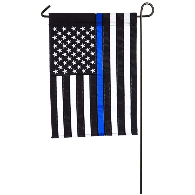 Evergreen Thin Blue Line Police Applique Garden Flag, 12.5 x 18 inches