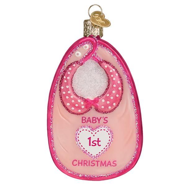 Old World Christmas Pink Baby Bib Ornament