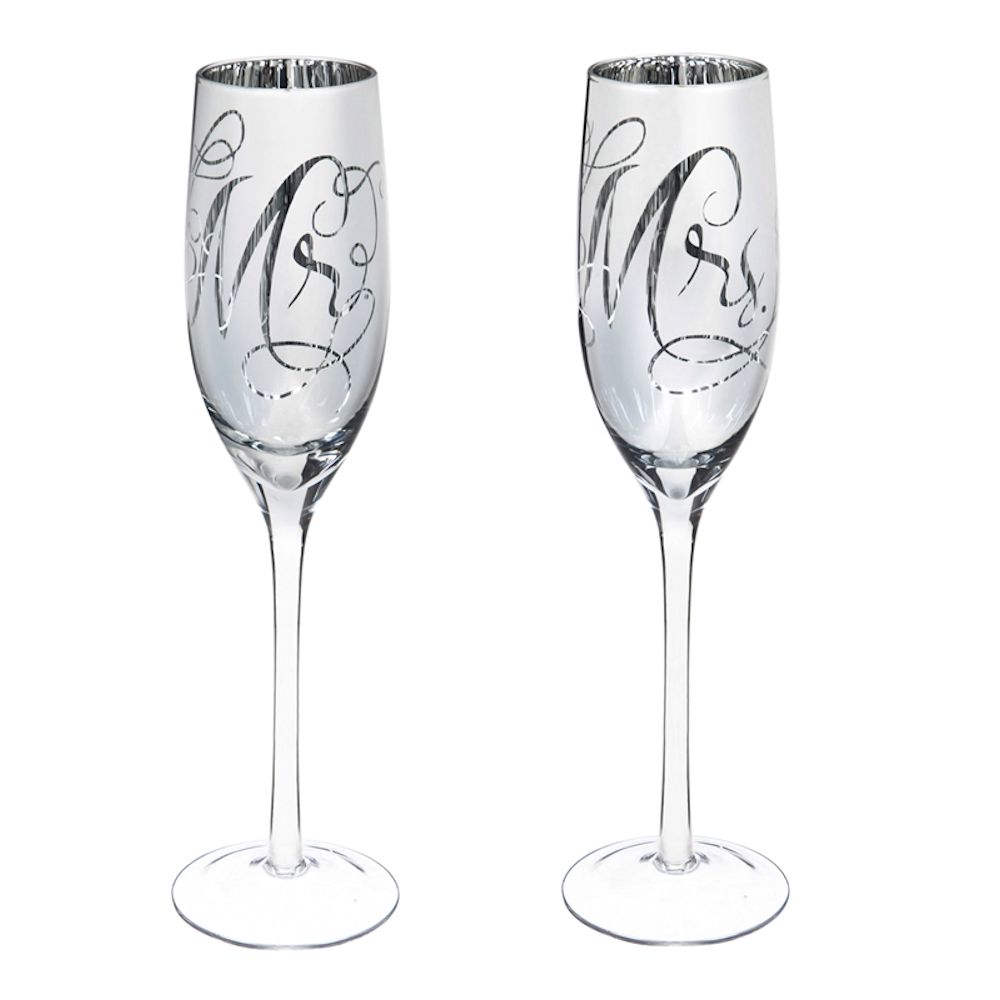 Evergreen Mr and Mrs Champagne Flutes, Set of 2