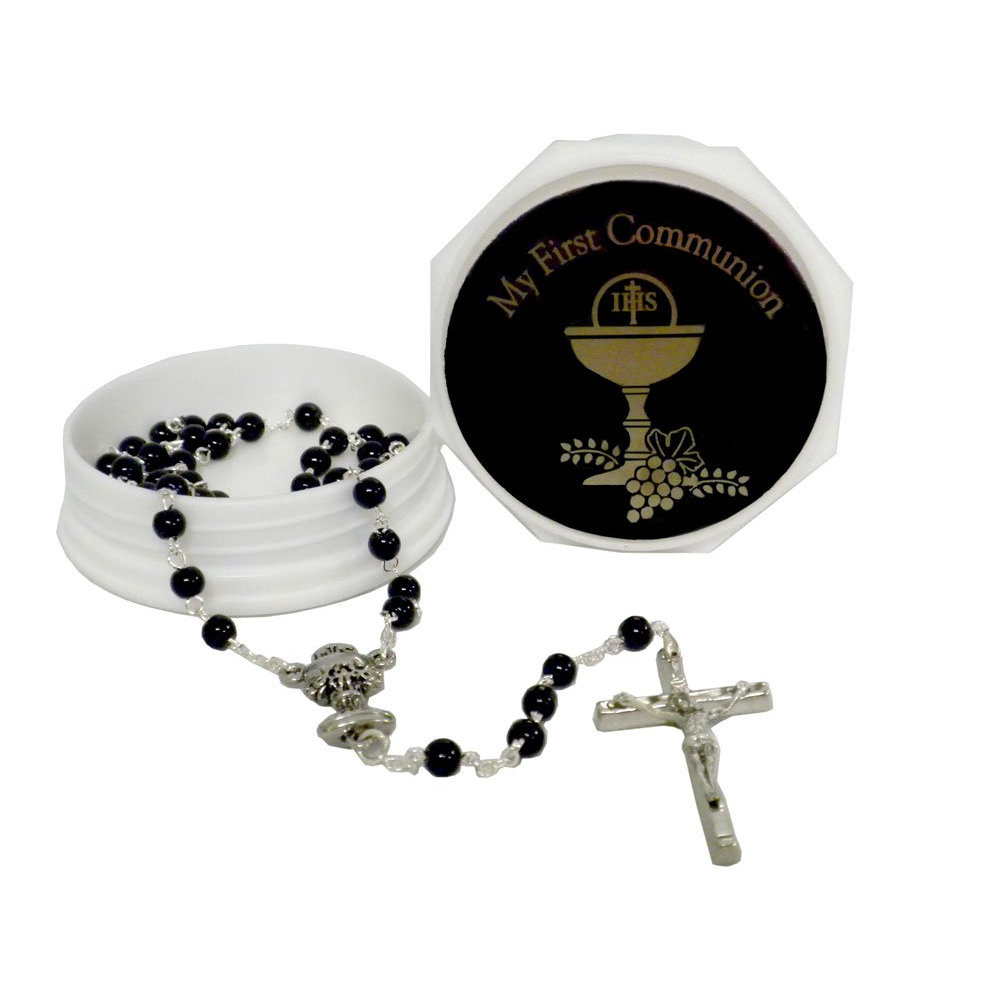 Roman Boy Communion Box with Rosary Beads
