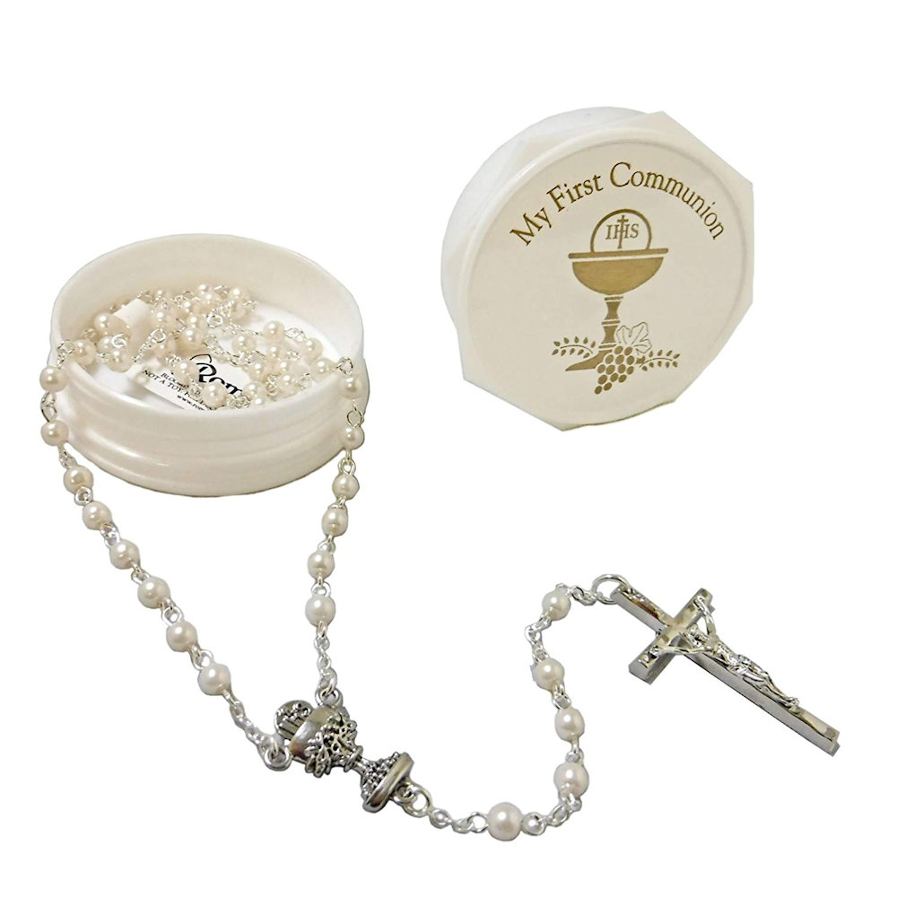 Roman Girl Communion Box with Rosary Beads