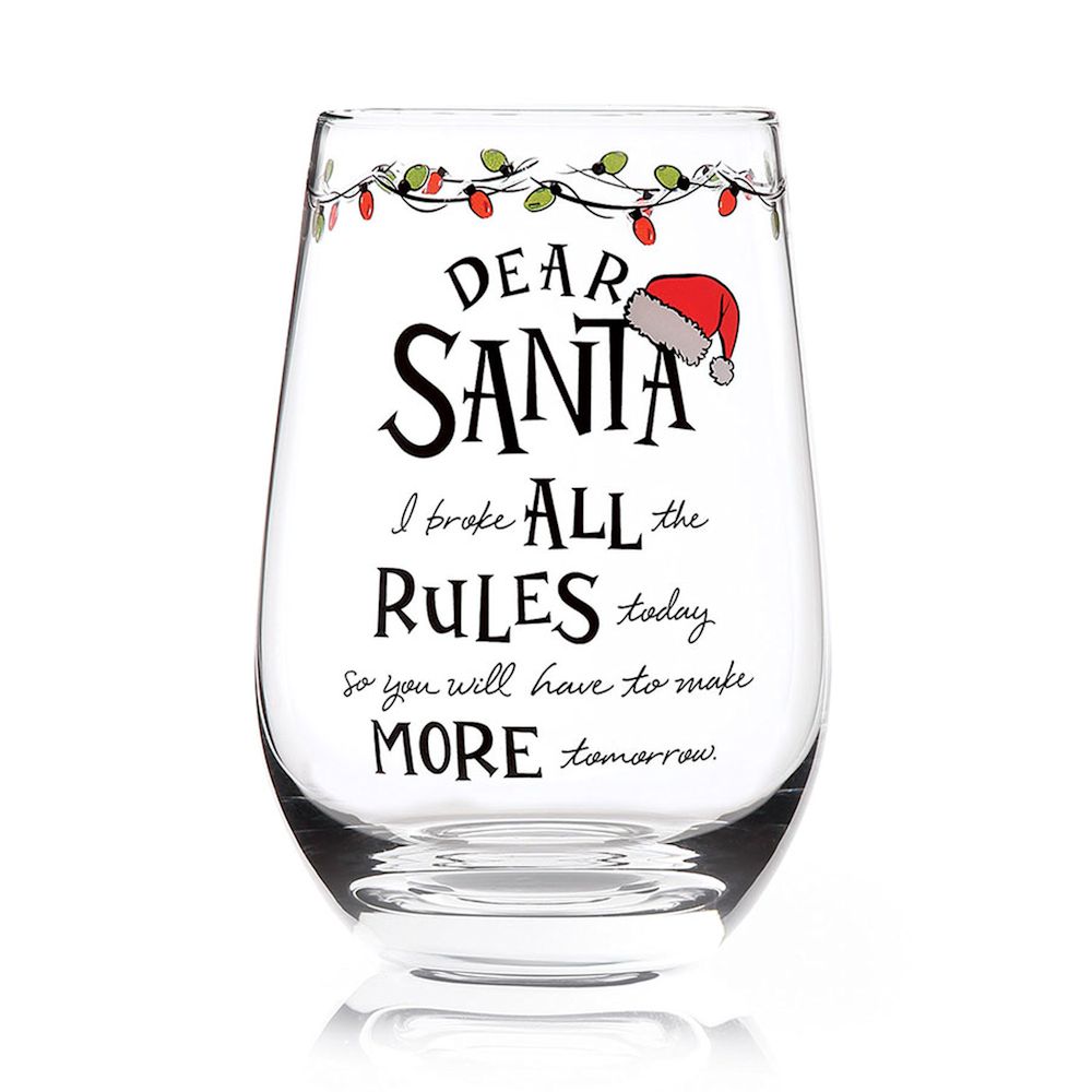 Entertainment by Izzy and Oliver Dear Santa Rules Stemless Wine Glass