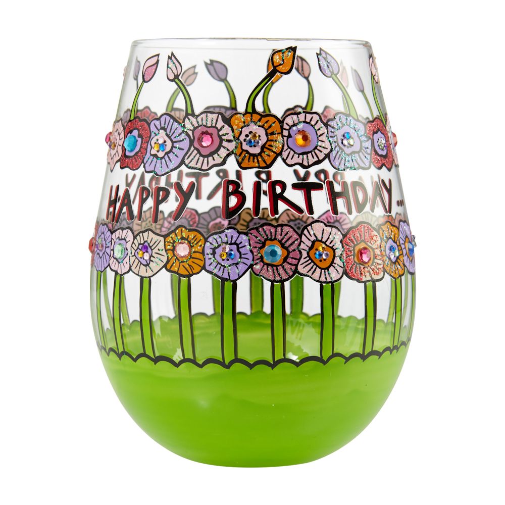 Lolita Birthday Flowers Stemless Wine Glass