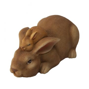 Evergreen Rabbit with Baby on Back Garden Statue