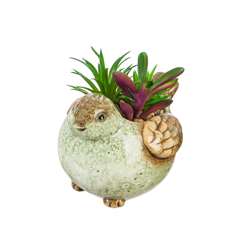 Evergreen Ceramic Bird Planter with Succulent
